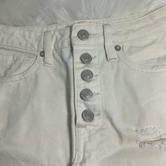 Free People We The Free White Distressed Ripped Denim Button Up White Skirt Sz 2 - Picture 4 of 11